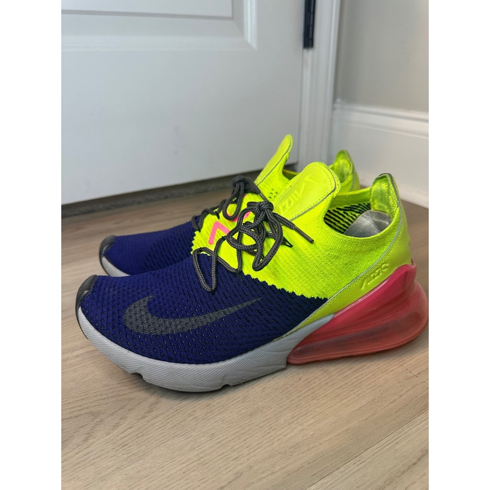 Nike Air Max 270 Flyknit Deep Royal Blue Volt Fuchsia Mens 9.5 Running